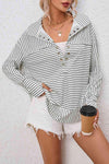 Full Size Striped Collared Top White Blouses - Tophatter Daily Deals