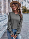 Ribbed Round Neck Flounce Sleeve Blouse Blouses - Tophatter Daily Deals