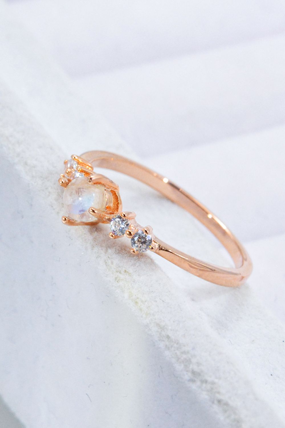 Natural Moonstone and Zircon 18K Rose Gold-Plated Ring Moonstone - Tophatter Daily Deals