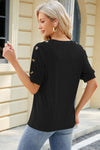 Round Neck Buttoned Short Sleeve T-Shirt Women's T-Shirts - Tophatter Daily Deals