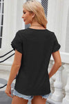 Eyelet Round Neck Petal Sleeve T-Shirt Women's T-Shirts - Tophatter Daily Deals