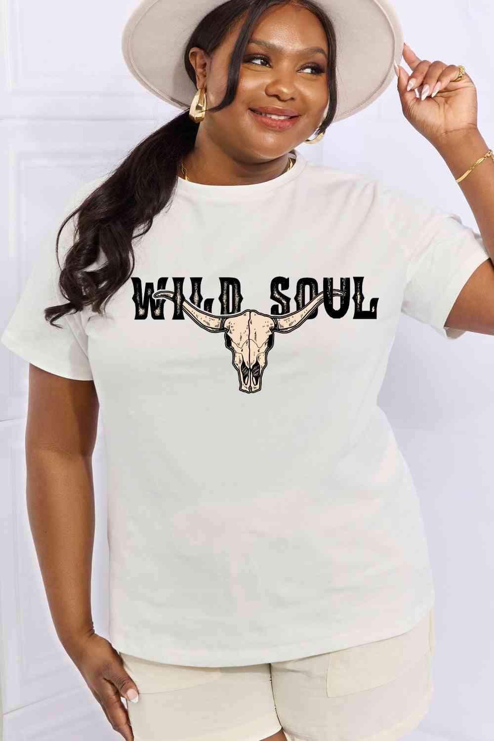 Simply Love Full Size WILD SOUL Graphic Cotton Tee Bleach - Tophatter Daily Deals