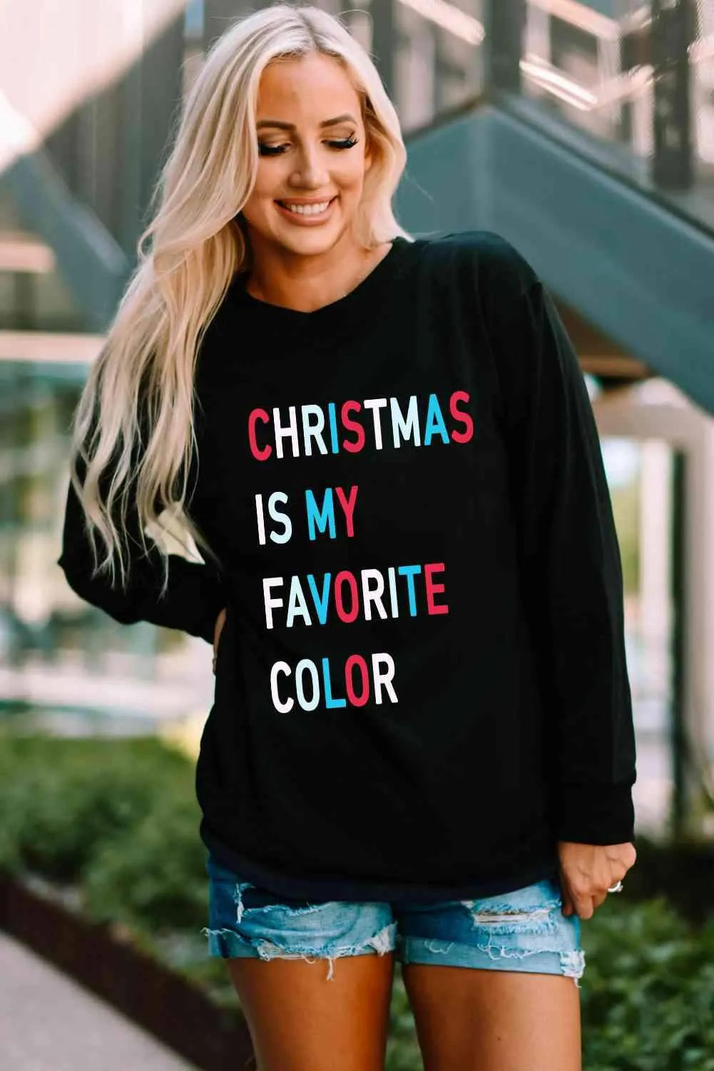 CHRISTMAS IS MY FAVORITE COLOR Graphic T-Shirt Women's T-Shirts - Tophatter Daily Deals