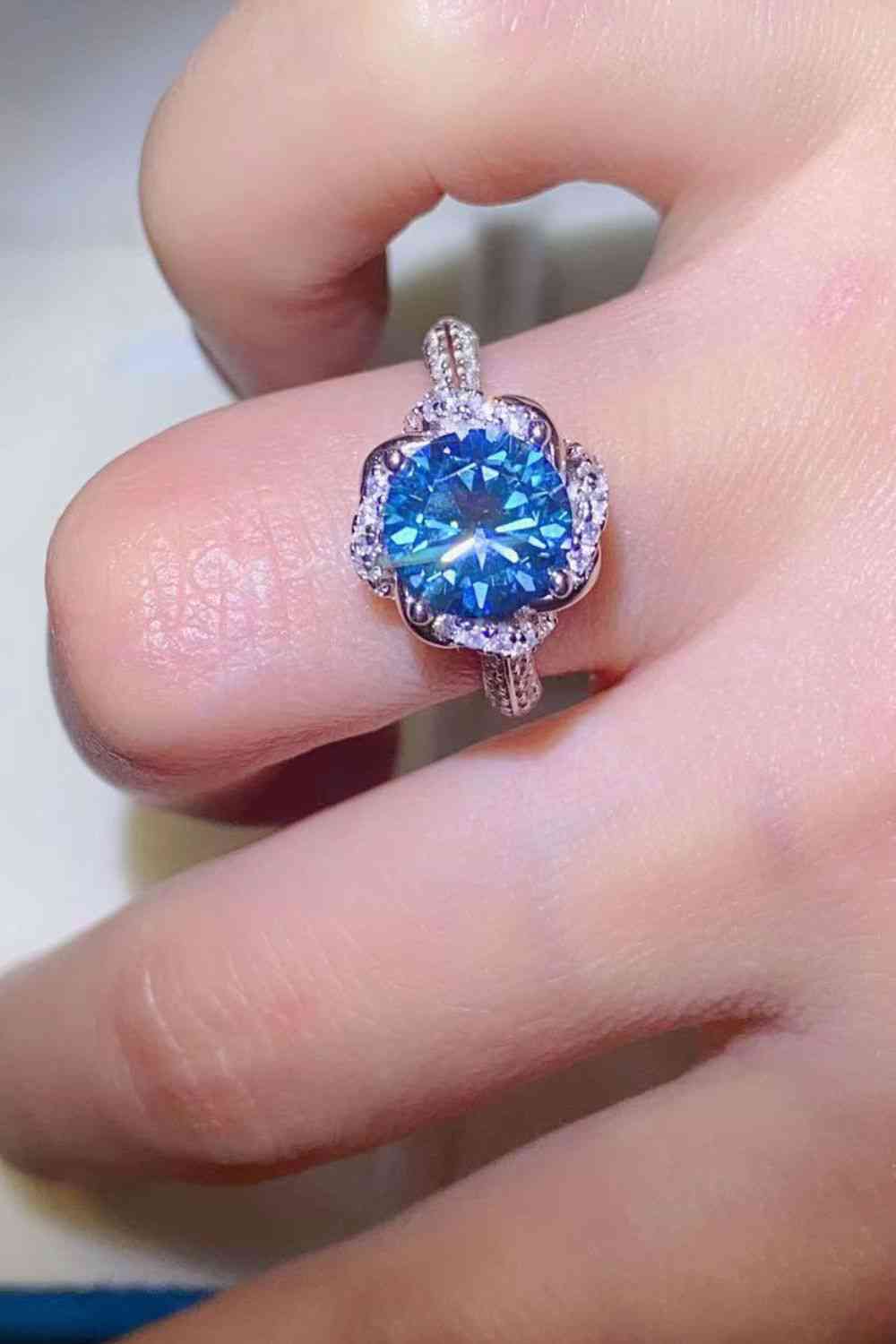 2 Carat Cobalt Blue Moissanite 925 Sterling Silver Ring Moissanite - Tophatter Daily Deals