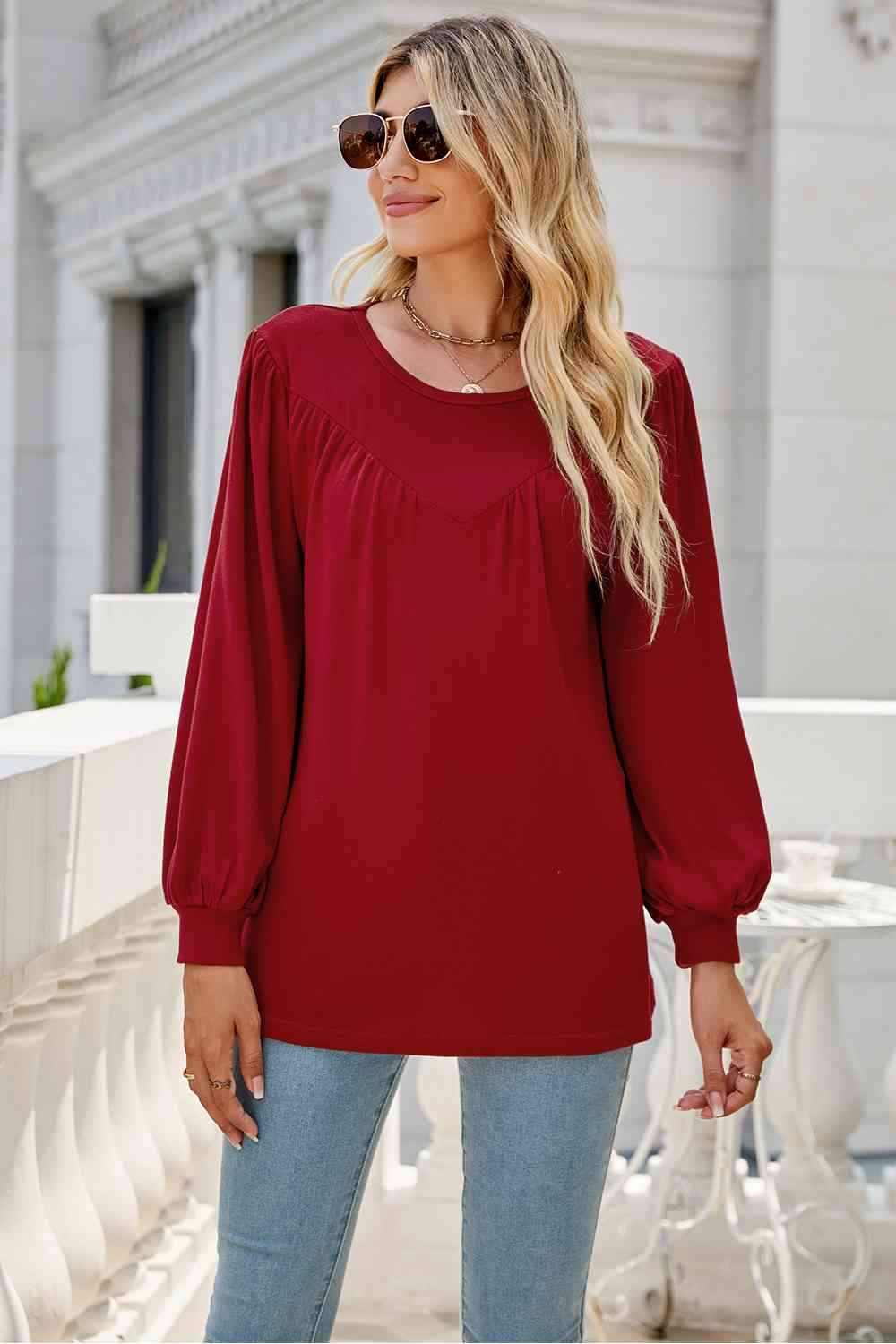 Round Neck Long Sleeve Top Women's T-Shirts - Tophatter Daily Deals