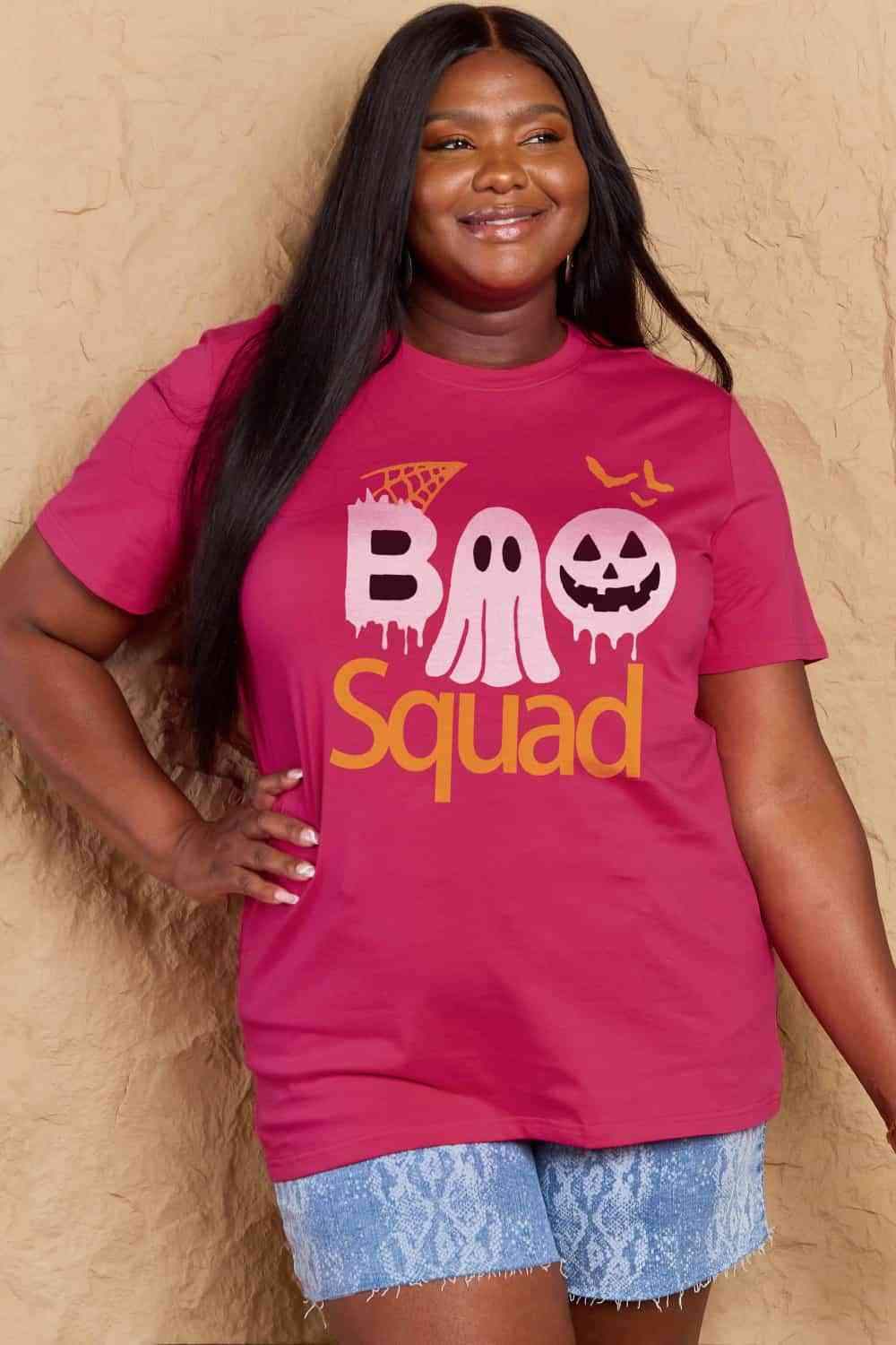 Simply Love Full Size BOO SQUAD Graphic Cotton T-Shirt Women's T-Shirts - Tophatter Daily Deals