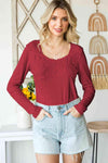 Double Take Lace Crochet Long Sleeve Top Deep Red Women's T-Shirts - Tophatter Daily Deals