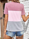 Color Block Round Neck Short Sleeve T-Shirt Women's T-Shirts - Tophatter Daily Deals