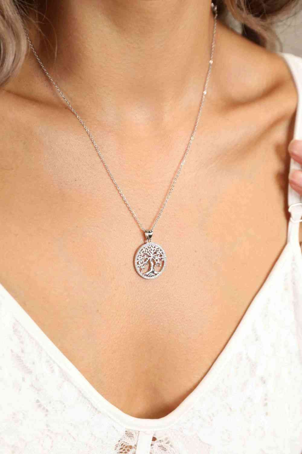 Adored 925 Sterling Silver Moissanite Tree Pendant Necklace Silver One Size Moissanite - Tophatter Daily Deals