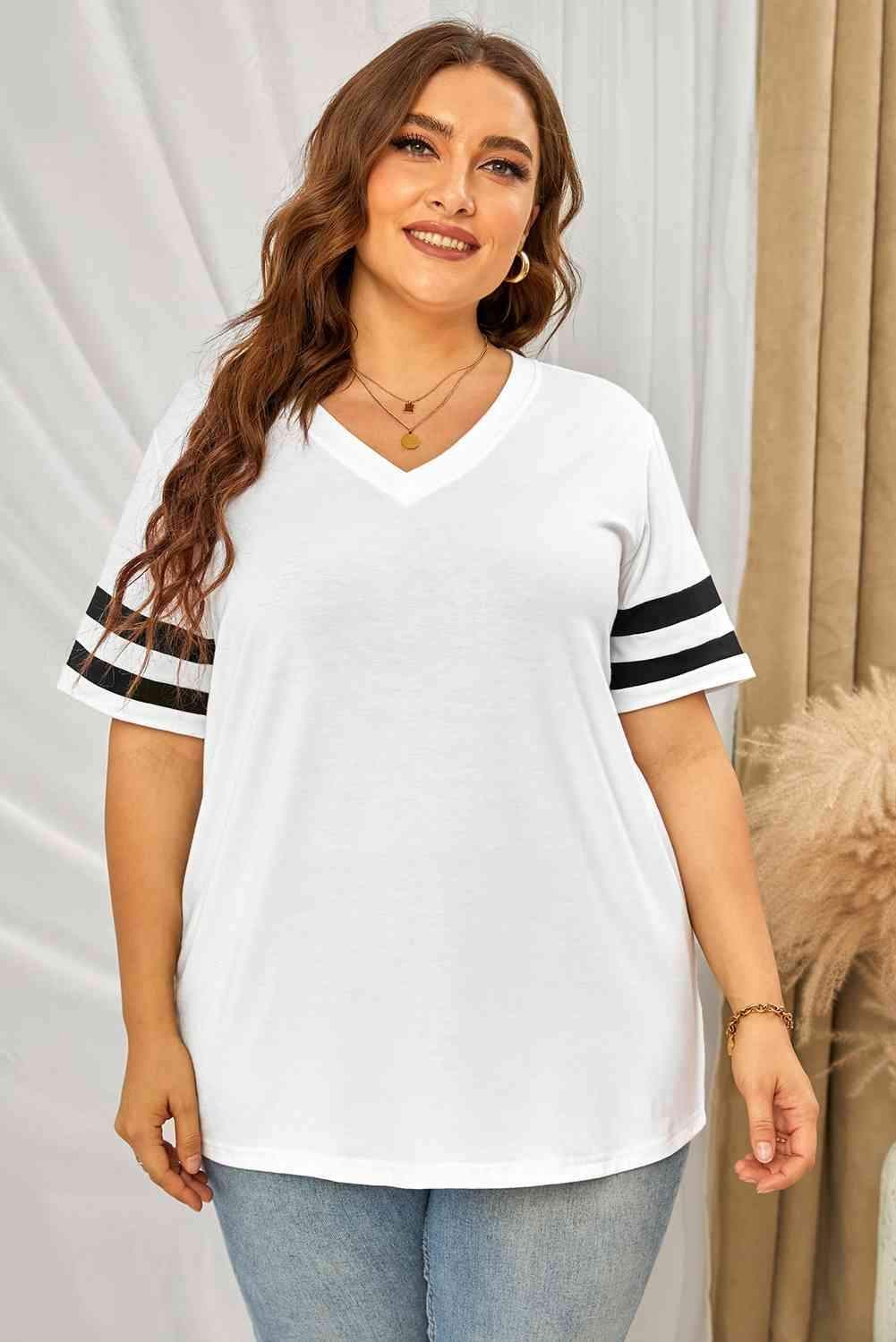 Plus Size Striped V-Neck Tee Shirt Women's T-Shirts - Tophatter Daily Deals