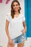 Eyelet Round Neck Short Sleeve T-Shirt Women's T-Shirts - Tophatter Daily Deals