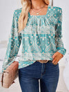 Full Size Square Neck Long Sleeve Blouse Turquoise Blouses - Tophatter Daily Deals