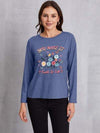 Graphic Round Neck Long Sleeve T-Shirt Dusty Blue Women's T-Shirts - Tophatter Daily Deals