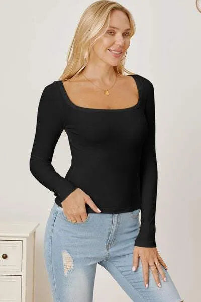 Square Neck Long Sleeve T-Shirt Women's T-Shirts - Tophatter Daily Deals