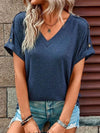 V-Neck Short Sleeve T-Shirt Deep Teal Women's T-Shirts - Tophatter Daily Deals