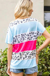 Leopard Print Color Block Tee Shirt Women's T-Shirts - Tophatter Daily Deals
