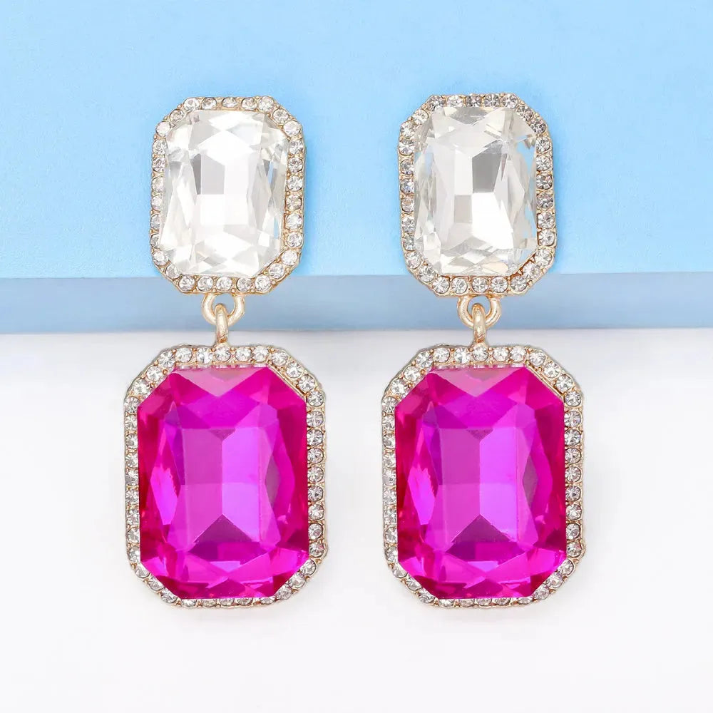 Geometrical Shape Glass Stone Dangle Earrings Earrings - Tophatter Daily Deals