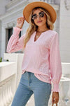 Eyelet Notched Lantern Sleeve T-Shirt Women's T-Shirts - Tophatter Daily Deals