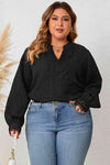 Plus Size Notched Neck Lace Detail Blouse Black Blouses - Tophatter Daily Deals