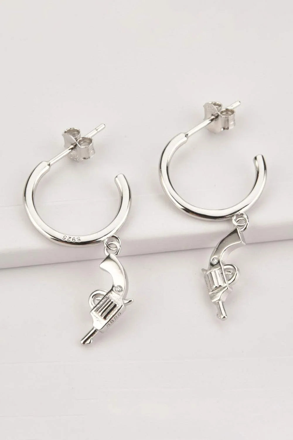 925 Sterling Silver C-Hoop Gun Drop Earrings Earrings - Tophatter Daily Deals