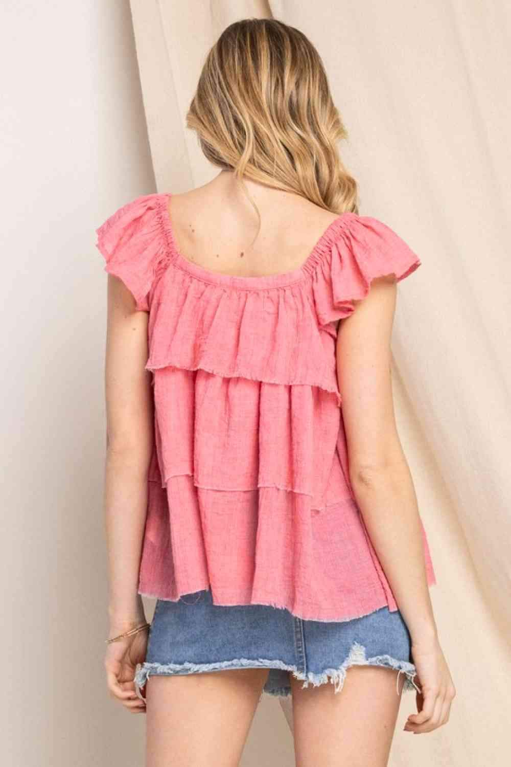 ODDI Full Size Buttoned Ruffled Top Blouses - Tophatter Daily Deals