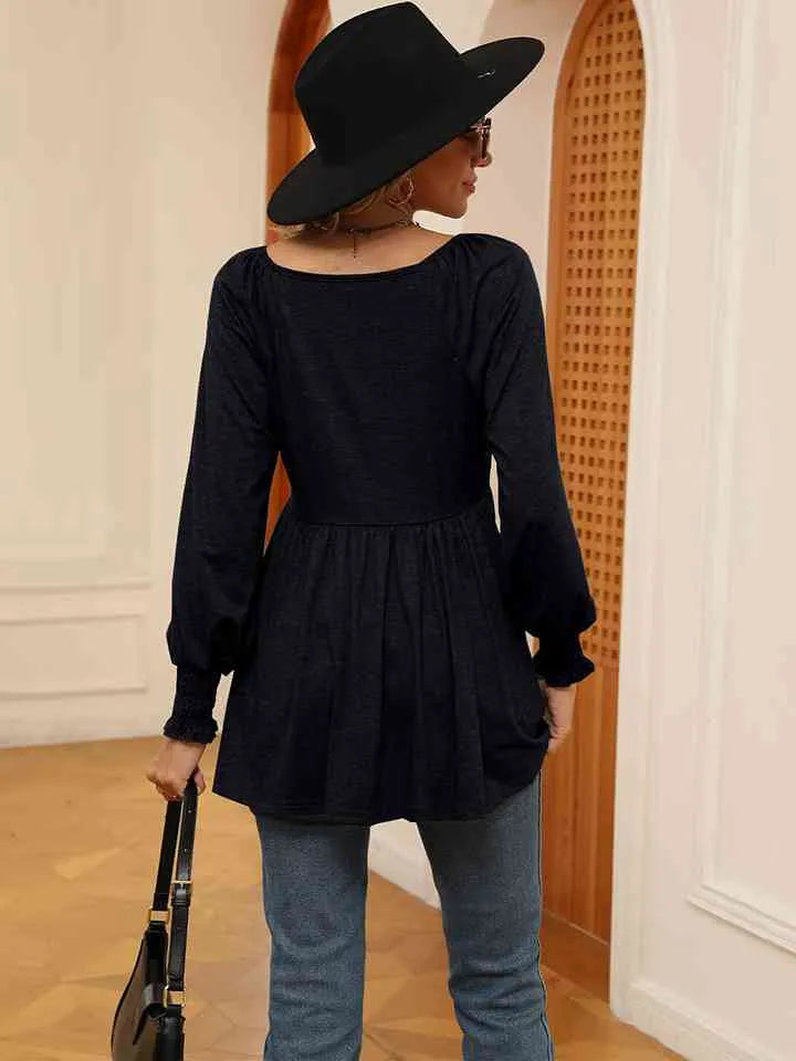 V-Neck Lantern Sleeve Blouse Blouses - Tophatter Daily Deals