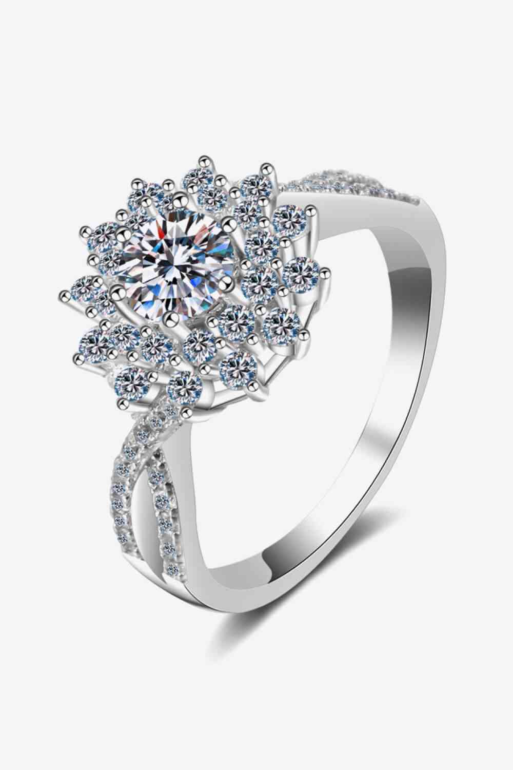 Moissanite Flower-Shape Split Shank Ring Silver Moissanite - Tophatter Daily Deals