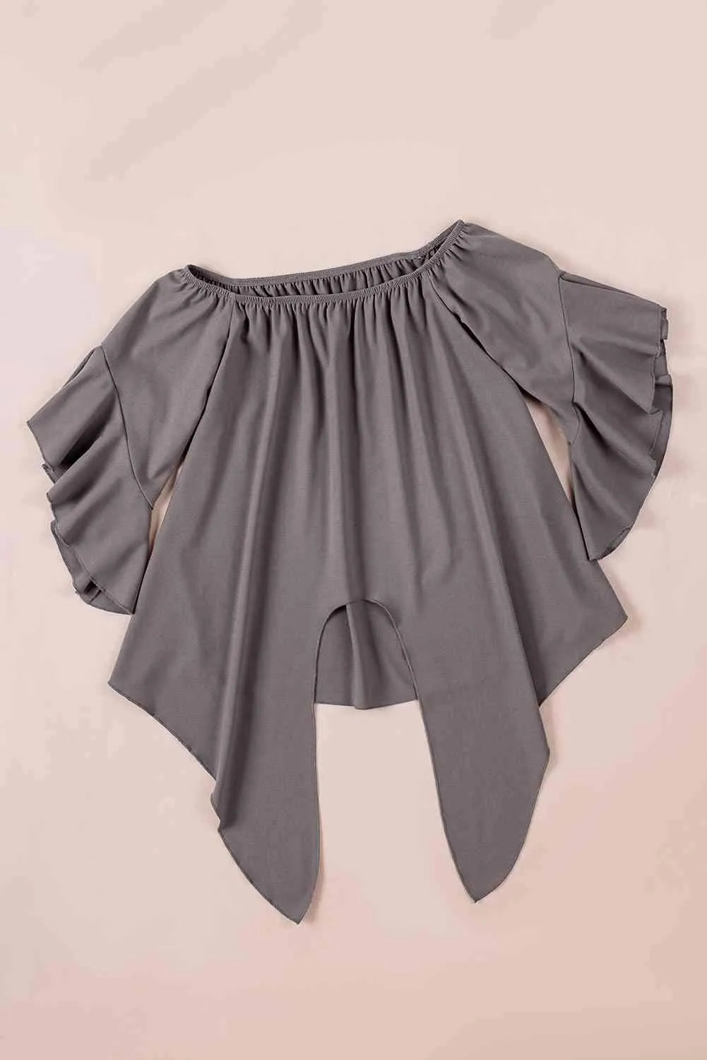 Off-Shoulder Tie Hem Blouse Charcoal Blouses - Tophatter Daily Deals