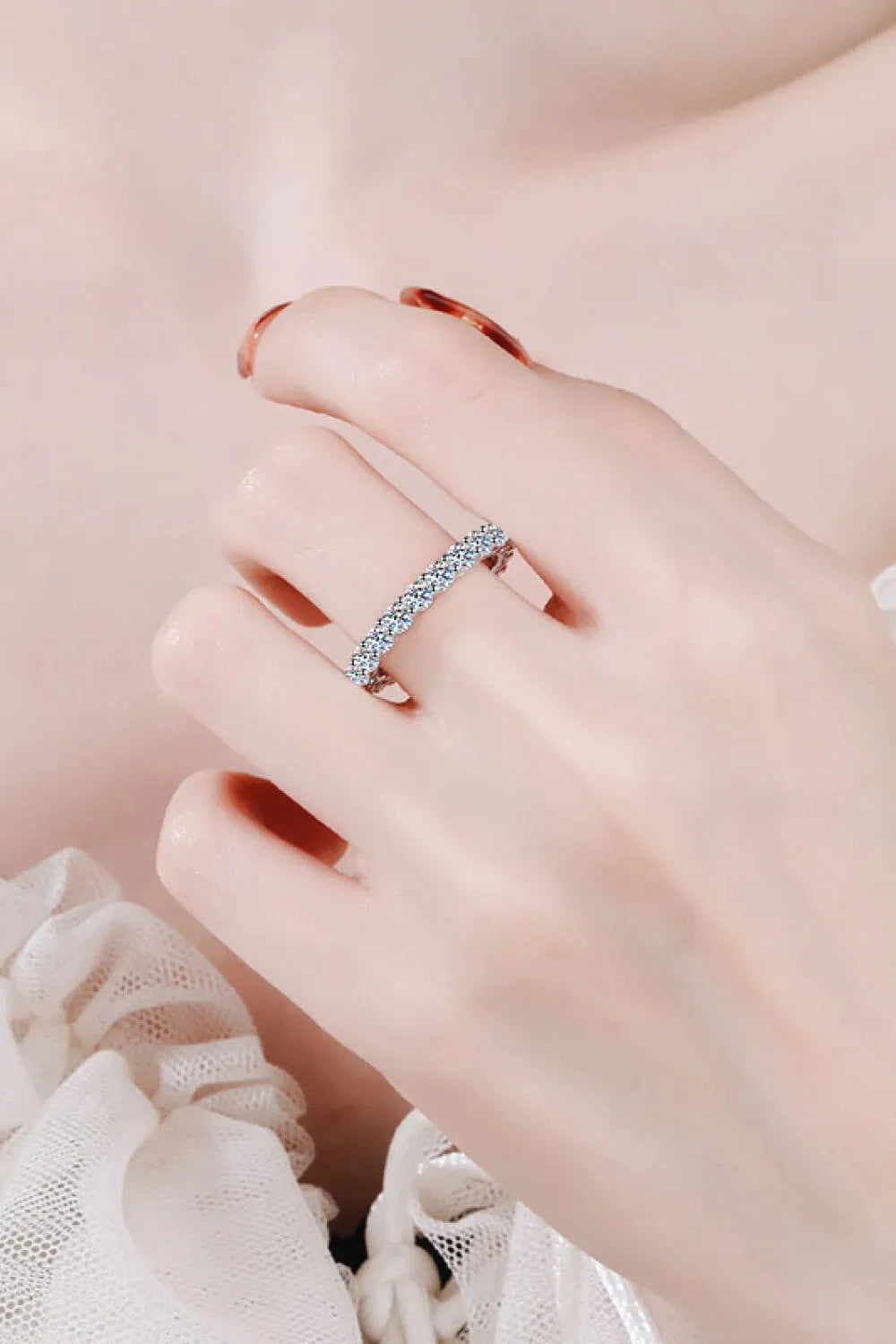 Moissanite Rhodium-Plated Ring Silver Moissanite - Tophatter Daily Deals