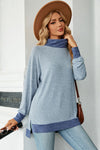 Slit Mock Neck Long Sleeve T-Shirt Pastel Blue Women's T-Shirts - Tophatter Daily Deals