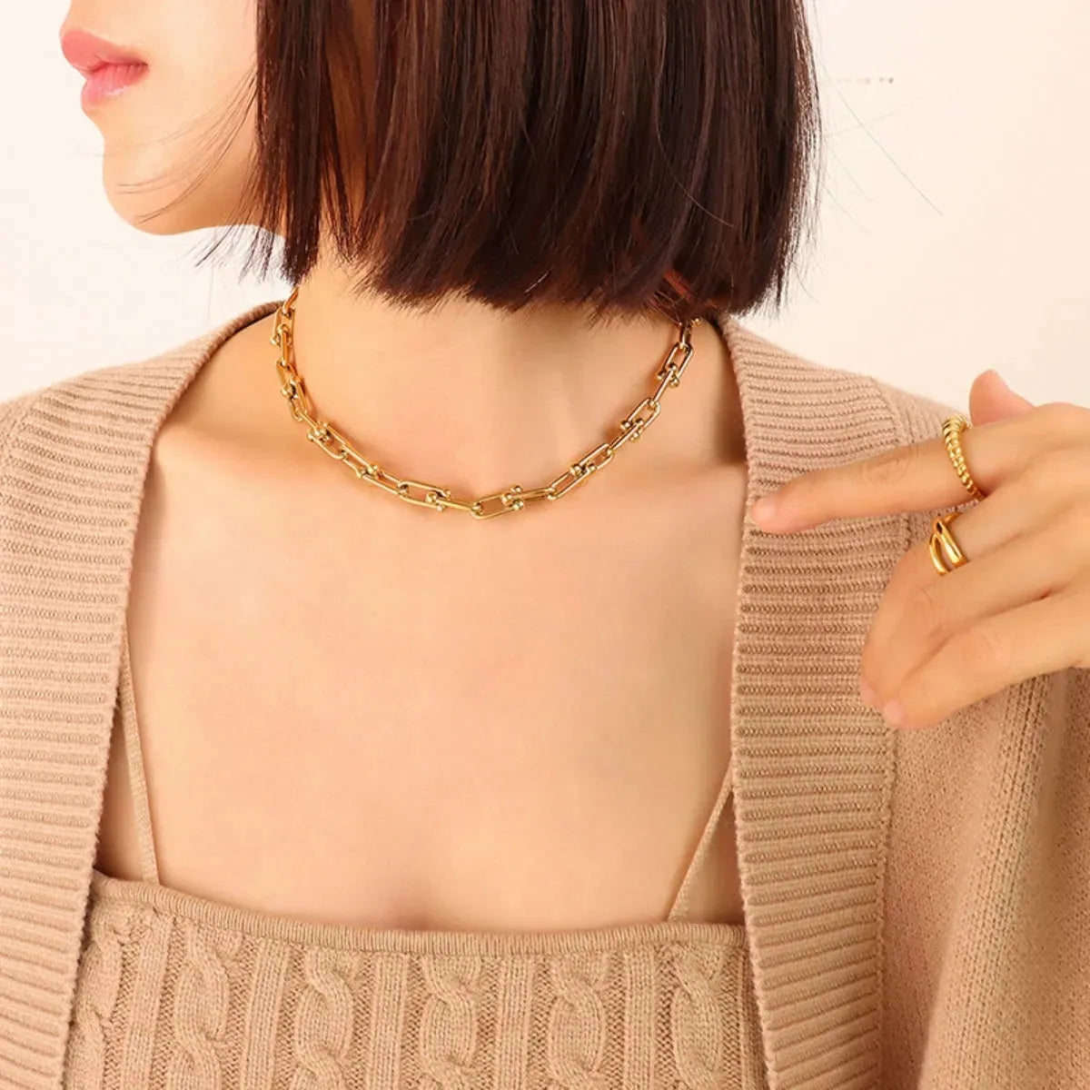 Chunky Chain Titanium Steel Necklace Gold One Size Necklaces - Tophatter Daily Deals
