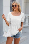 Eyelet Square Neck Short Sleeve T-Shirt White Women's T-Shirts - Tophatter Daily Deals