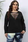 Plus Size Cutout Front Long Sleeve T-Shirt Black Women's T-Shirts - Tophatter Daily Deals