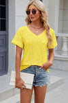 Eyelet V-Neck Short Sleeve T-Shirt Women's T-Shirts - Tophatter Daily Deals