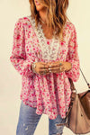 Floral Lace Trim Balloon Sleeve Blouse Pink L Blouses - Tophatter Daily Deals