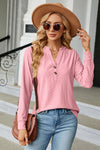 Notched Long Sleeve T-Shirt Blush Pink Women's T-Shirts - Tophatter Daily Deals