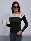 Lace Trim Long Sleeve Round Neck Tee Women's T-Shirts - Tophatter Daily Deals