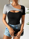 Contrast Cutout Short Sleeve T-Shirt Black Women's T-Shirts - Tophatter Daily Deals