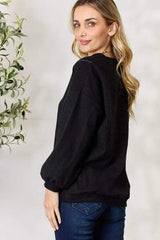 BiBi Half Zip Brushed Terry Long Sleeve Top Blouses - Tophatter Daily Deals