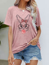 Easter Bunny Graphic Round Neck T-Shirt Dusty Pink Women's T-Shirts - Tophatter Daily Deals