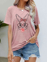 Easter Bunny Graphic Round Neck T-Shirt Dusty Pink Women's T-Shirts - Tophatter Daily Deals