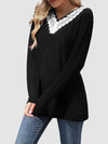 Lace Detail V-Neck Long Sleeve Top Women's T-Shirts - Tophatter Daily Deals