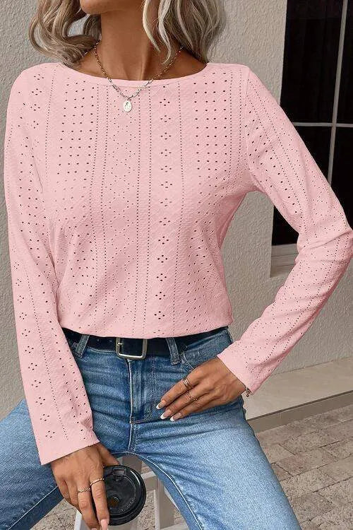 V-Neck Lace Detail Long Sleeve Blouse Blush Pink Blouses - Tophatter Daily Deals