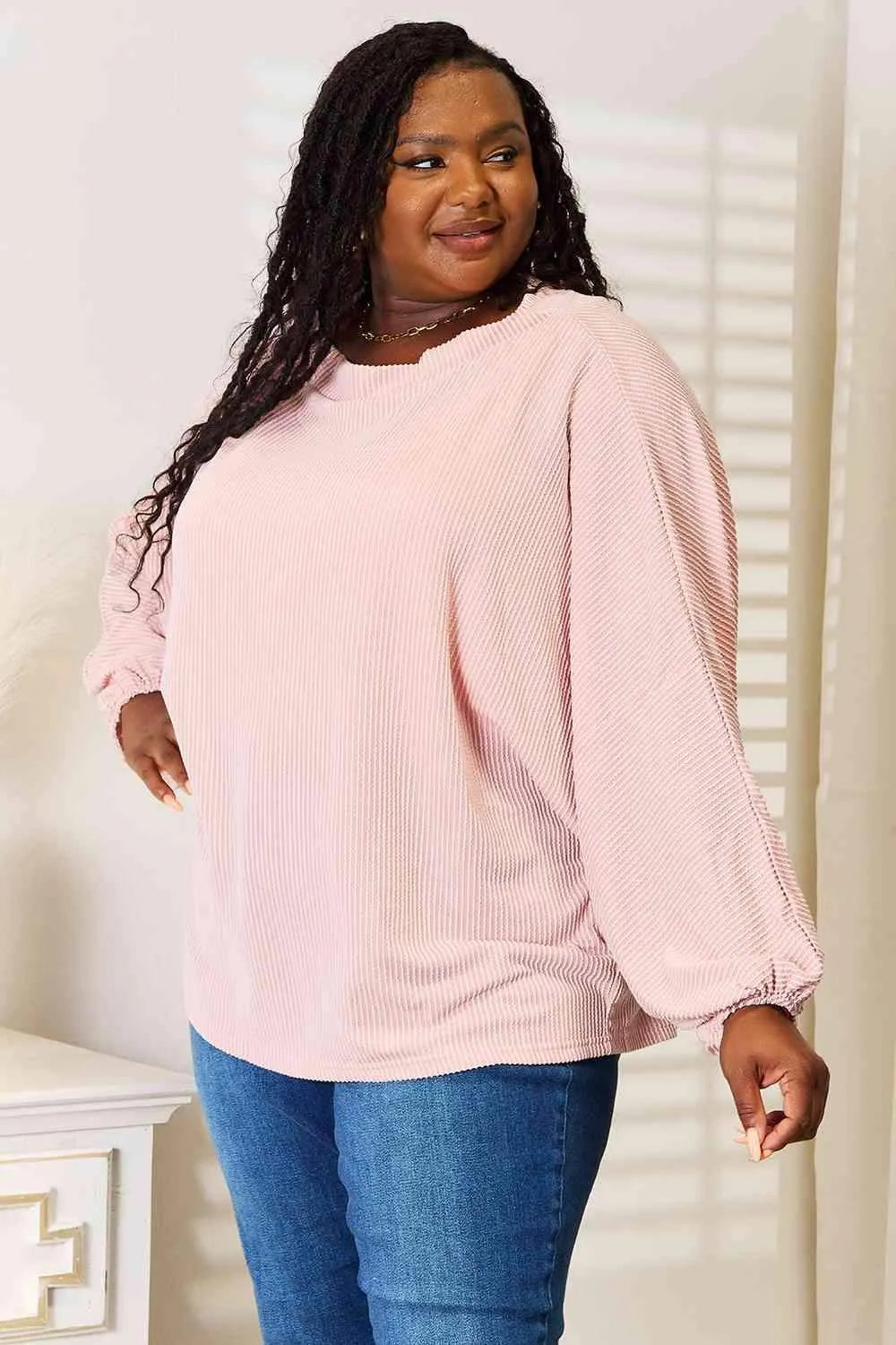 Double Take Ribbed Long Sleeve Top Blouses - Tophatter Daily Deals