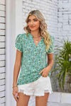 Floral Notched Neck Blouse Light Green Blouses - Tophatter Daily Deals