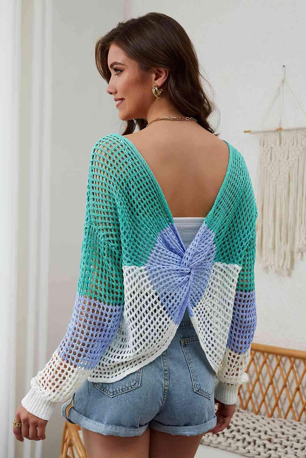 Openwork V-Neck Dropped Shoulder Blouse Blouses - Tophatter Daily Deals