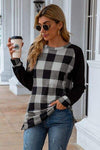 Plaid Round Neck Long Sleeve T-Shirt Women's T-Shirts - Tophatter Daily Deals