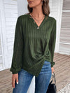 Twisted V-Neck Buttoned Long Sleeve T-Shirt Women's T-Shirts - Tophatter Daily Deals