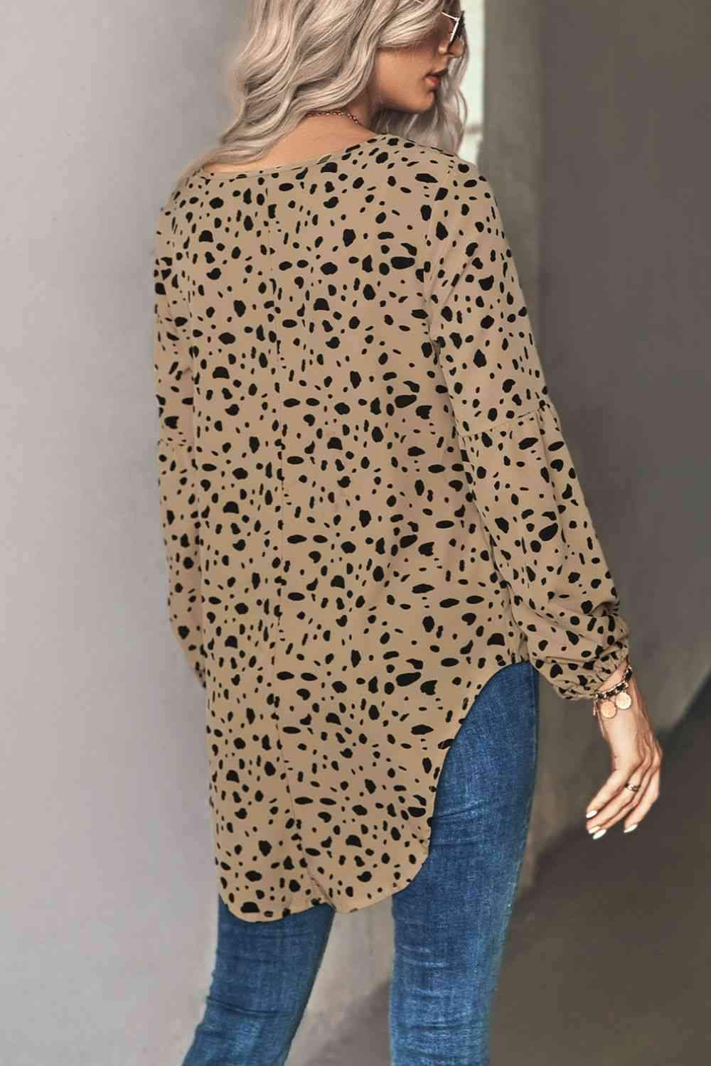 Animal Print V-Neck High-Low Blouse Blouses - Tophatter Daily Deals