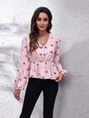 Butterfly V-Neck Balloon Sleeve Peplum Blouse Blush Pink Blouses - Tophatter Daily Deals